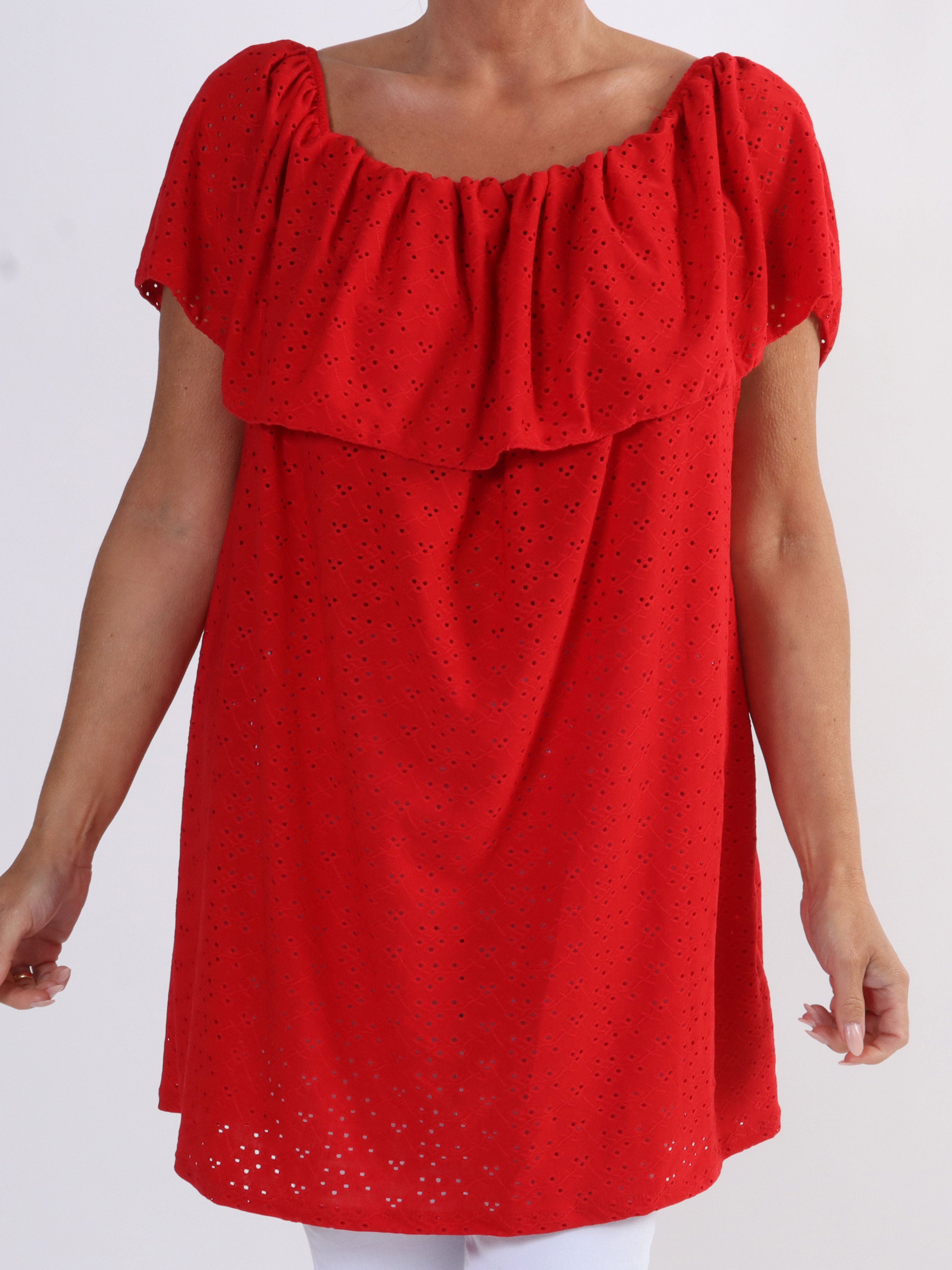 Sienna - Sød elastisk plus size tunika med broderie anglaise